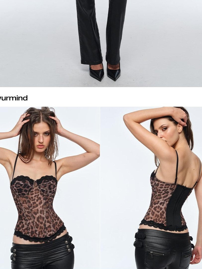 BUM STUDIO Muted Leopard Print Double Layer Compression Mesh Boned Women's Lace Camisoles