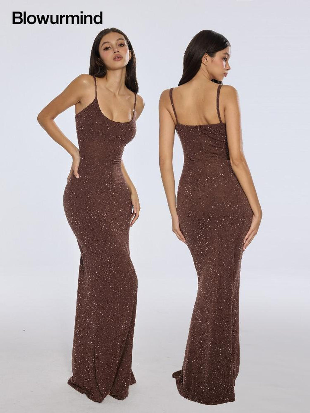 BUM STUDIO Nude Contoured Rhinestone Padded Mermaid Women's Viscose Bodycon Maxi Dresses