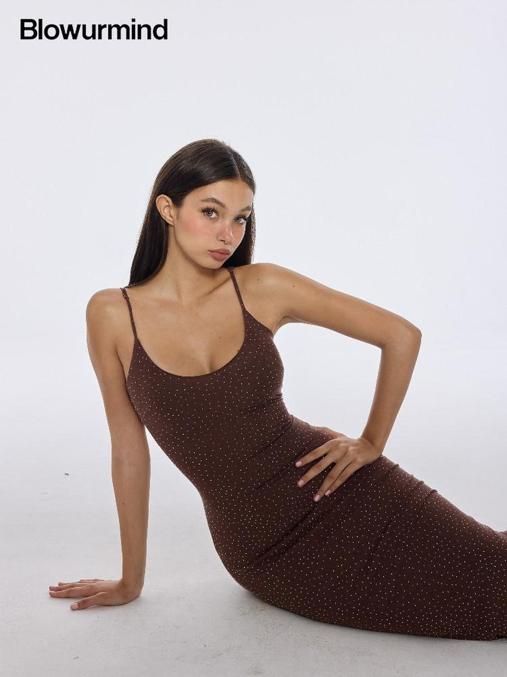 BUM STUDIO Nude Contoured Rhinestone Padded Mermaid Women's Viscose Bodycon Maxi Dresses