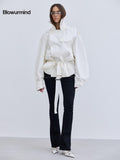 BUM STUDIO Oil Wax Texture Curved Blade Sleeve Silhouette Women's Pu Trench Coats