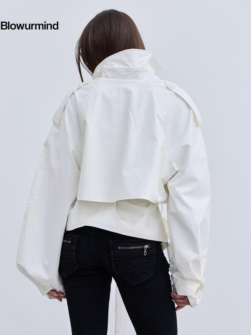 BUM STUDIO Oil Wax Texture Curved Blade Sleeve Silhouette Women's Pu Trench Coats