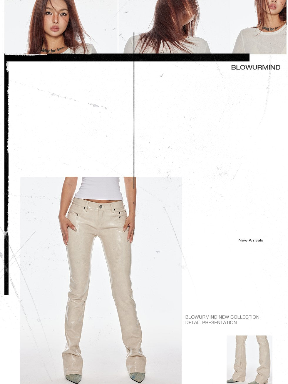 BUM STUDIO Oiled Wax Composite Patchwork Low Rise Micro Flare Women's Pu Leather Pants