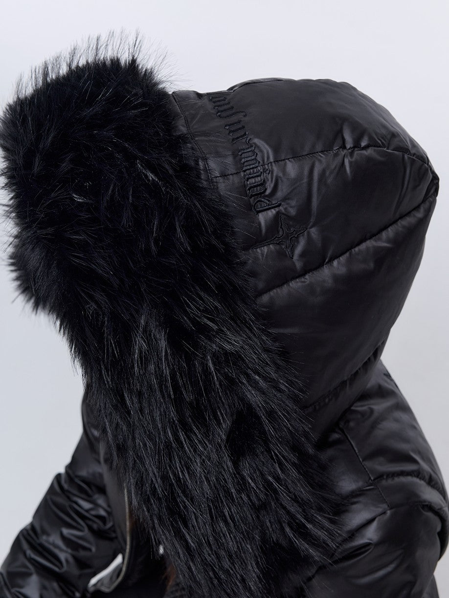 BUM STUDIO Oversized Fur Collar Slim Waist Removable Hood Women's White Duck Down Jackets