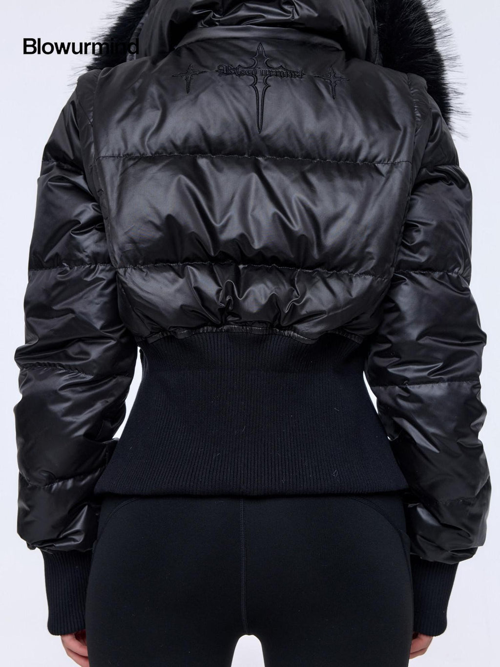 BUM STUDIO Oversized Fur Collar Slim Waist Removable Hood Women's White Duck Down Jackets