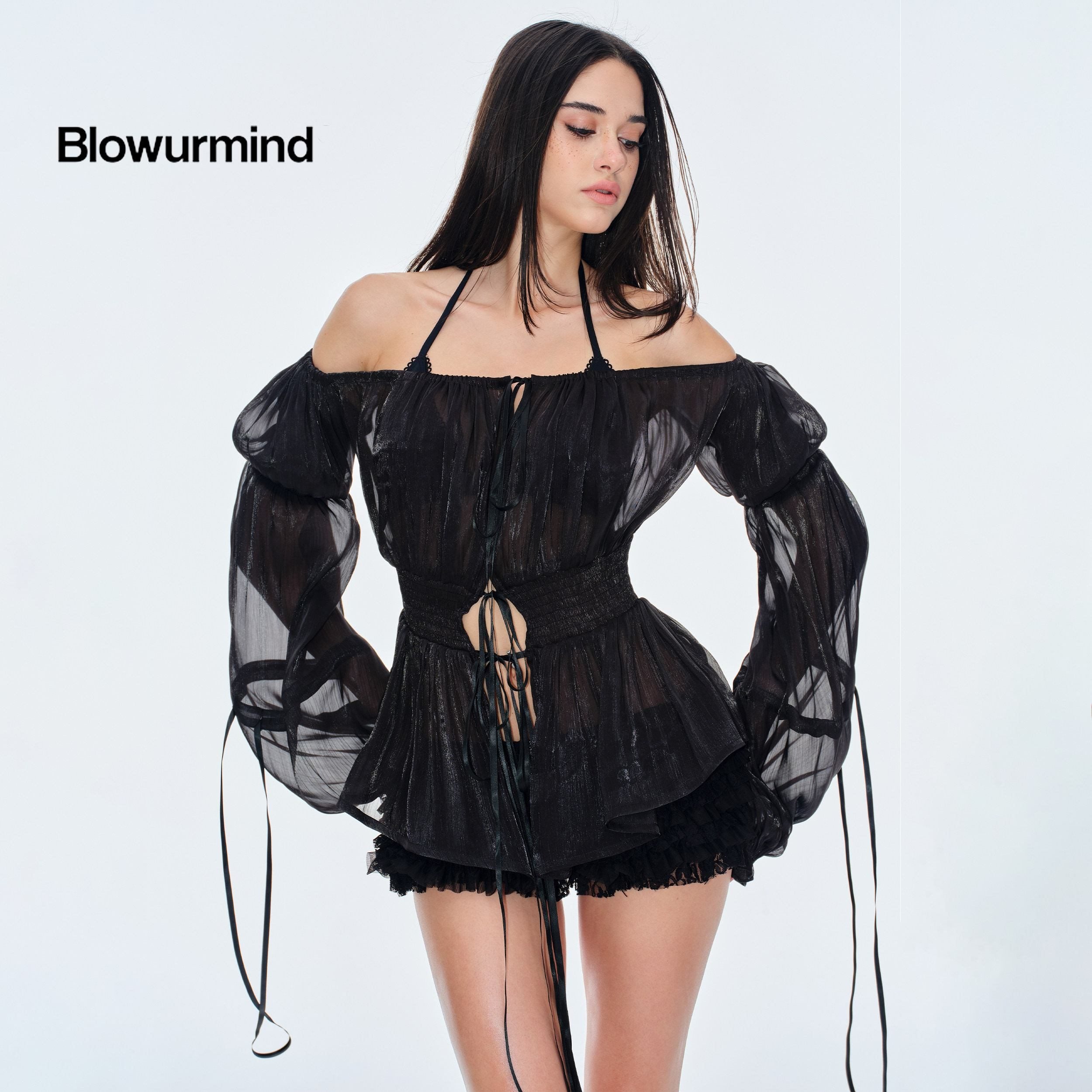 BUM_STUDIO_Pearlescent_Pleated_Tie_Waist_Lantern_Sleeves_Women's_Sheer_Chiffon_Halter_Tops_1033530945986_MISSTT