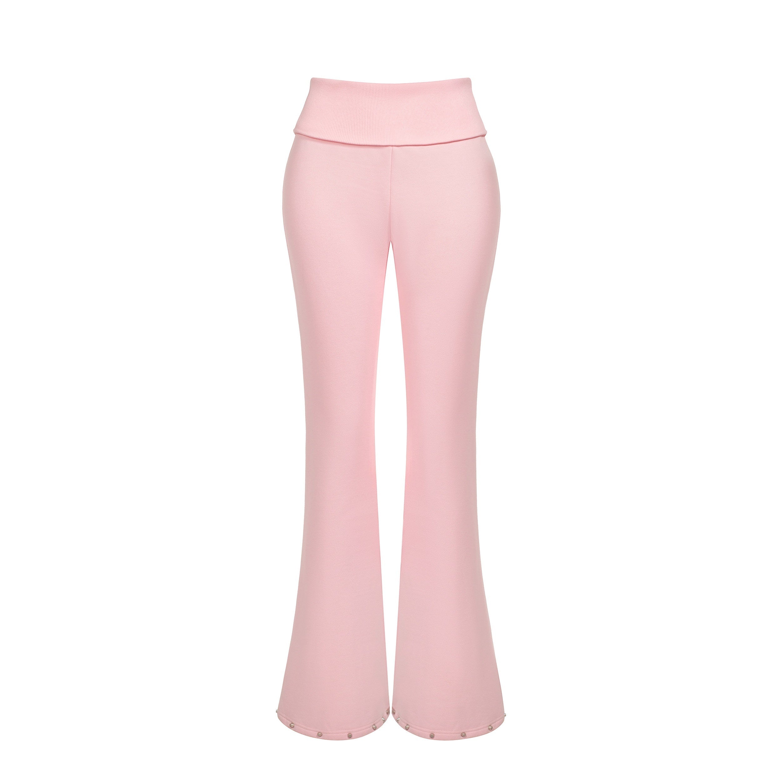 BUM_STUDIO_Pink_Studded_Fold_Over_Cinched_Waist_Flared_Pants_Women's_Cotton_Tracksuit_Sets_971899151178_MISSTT