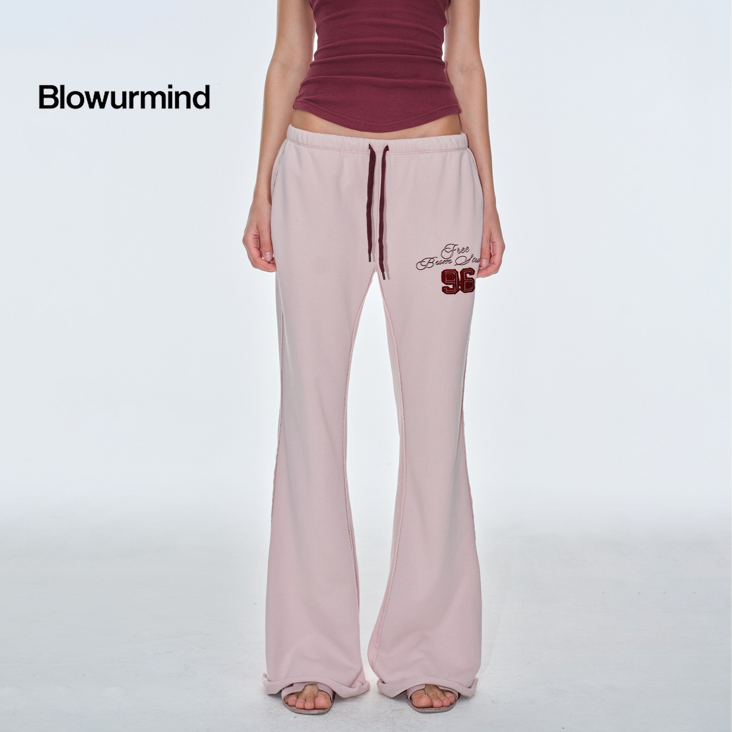 BUM_STUDIO_Pink_Vintage_Applique_Embroidery_Low_Rise_Women's_Polyester_Flare_Pants_1033055150848_MISSTT
