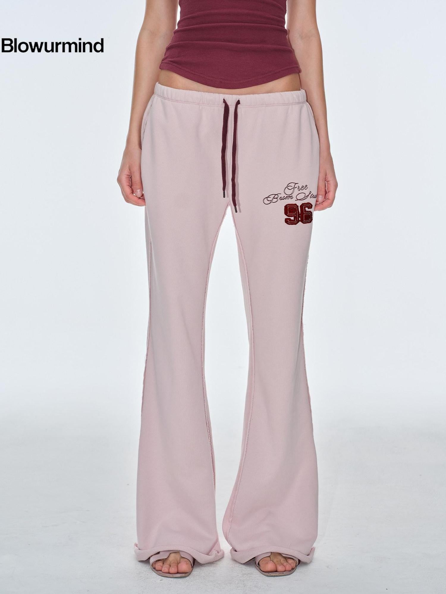 BUM STUDIO Pink Vintage Applique Embroidery Low Rise Women's Polyester Flare Pants