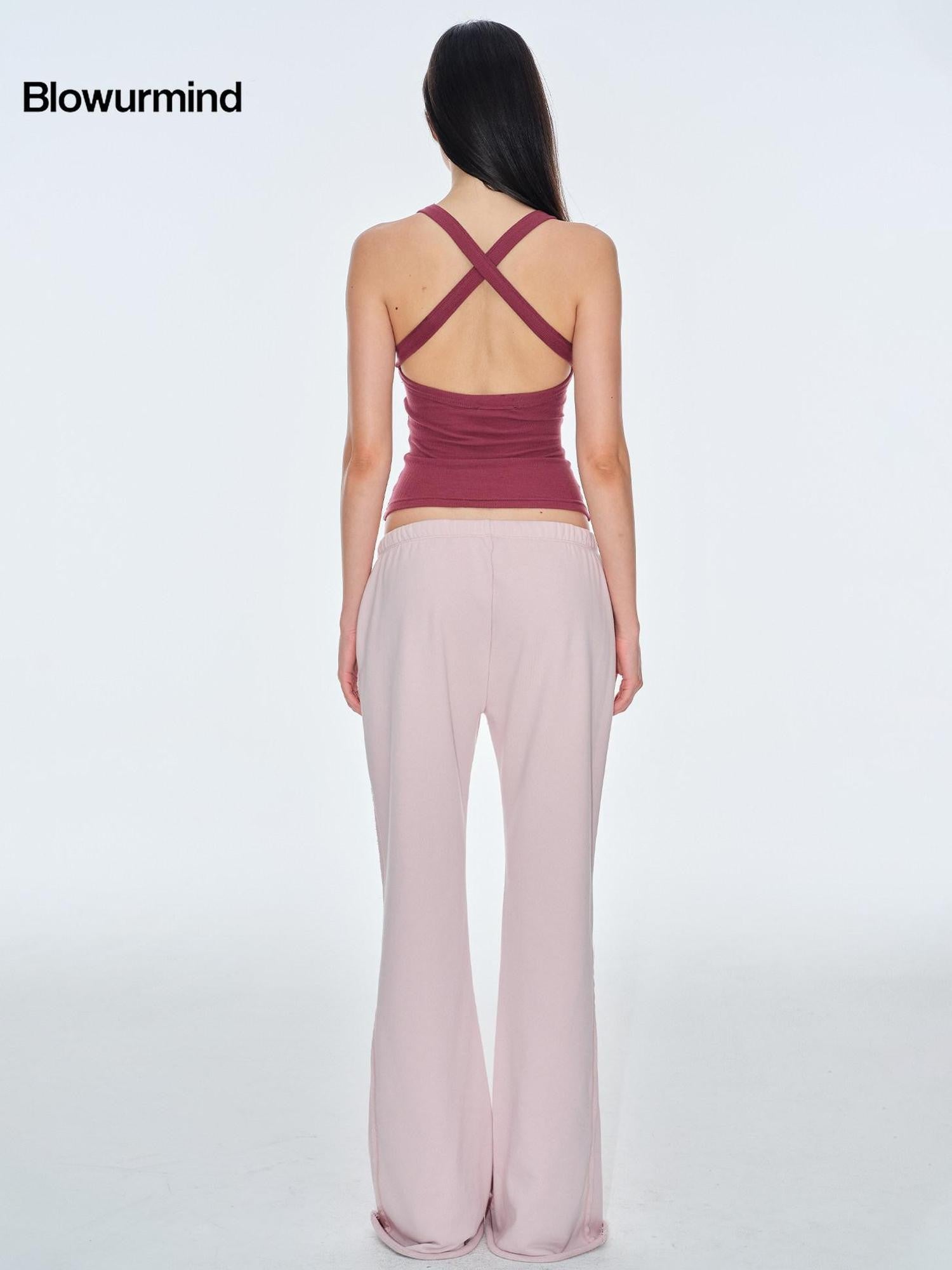 BUM STUDIO Pink Vintage Applique Embroidery Low Rise Women's Polyester Flare Pants