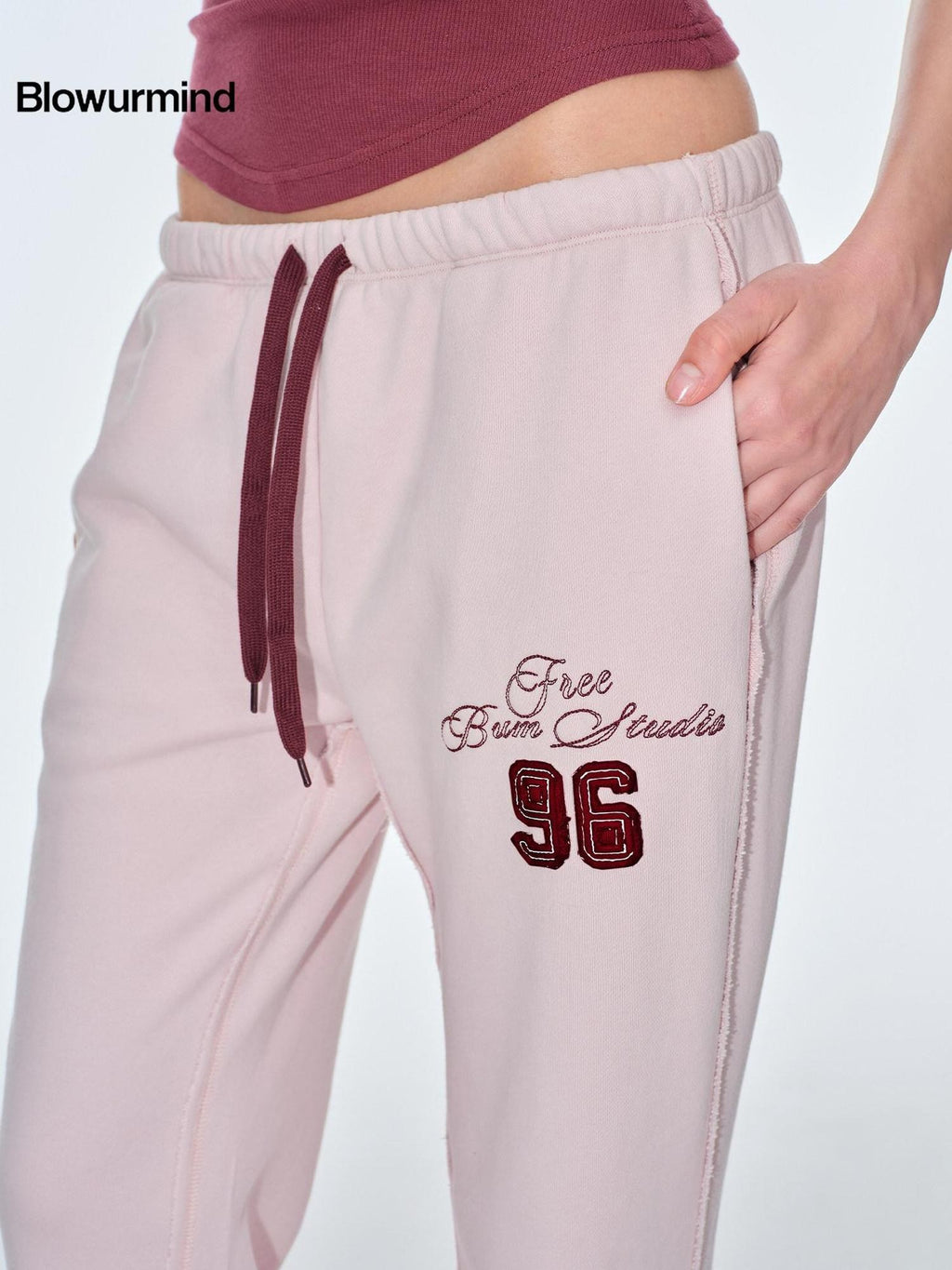 BUM STUDIO Pink Vintage Applique Embroidery Low Rise Women's Polyester Flare Pants