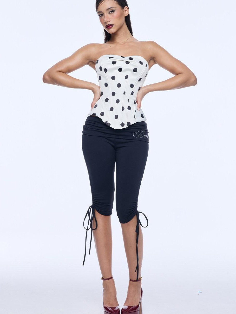 BUM STUDIO Polka Dot Three Layer Shaping Boned Corset Women's Nylon Lace Tube Tops