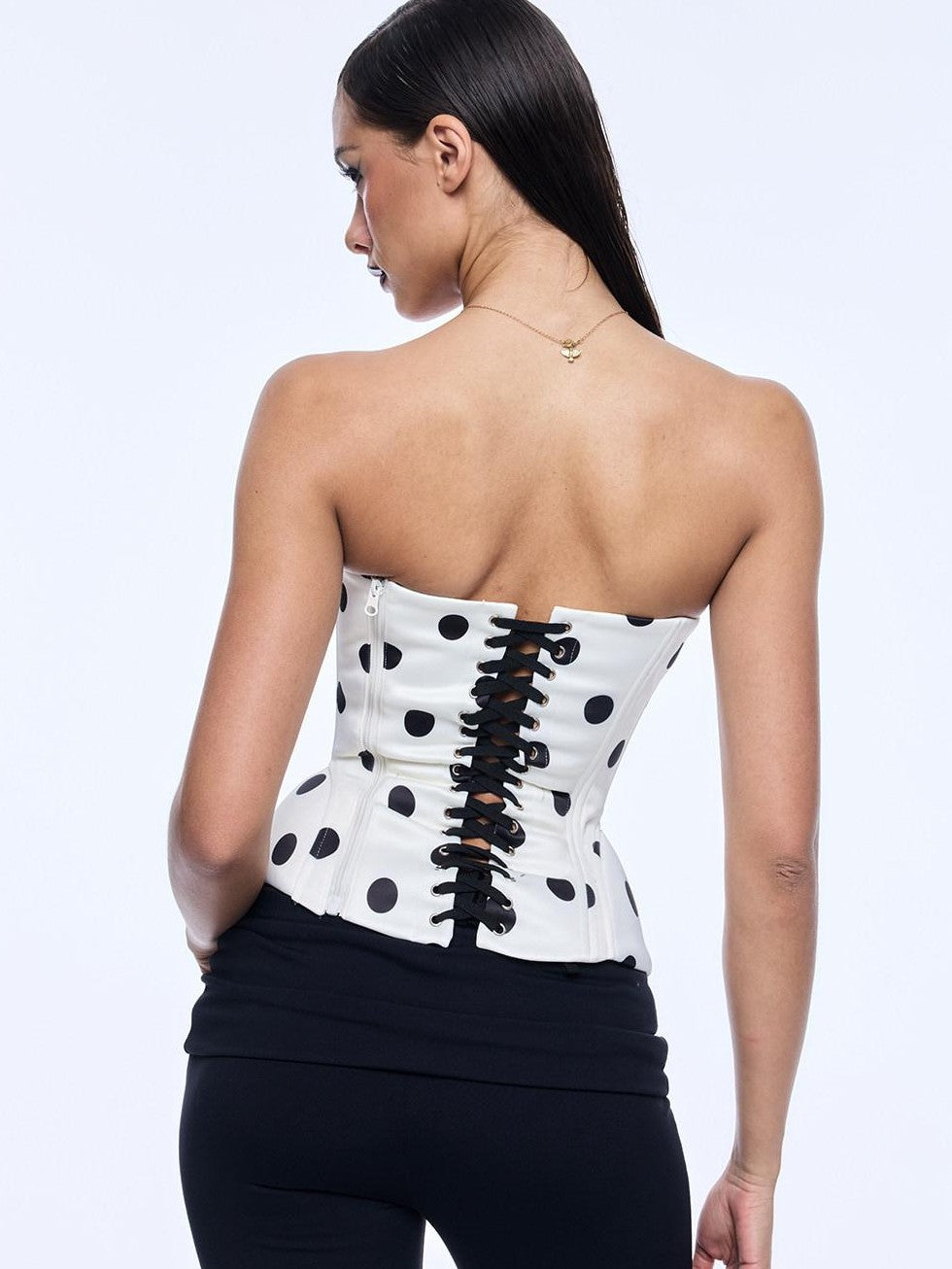 BUM STUDIO Polka Dot Three Layer Shaping Boned Corset Women's Nylon Lace Tube Tops