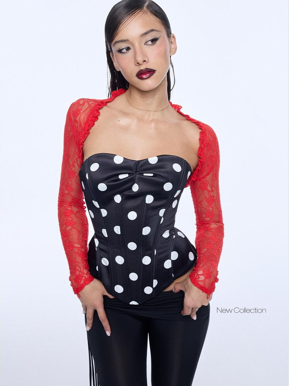 BUM STUDIO Polka Dot Three Layer Shaping Boned Corset Women's Nylon Lace Tube Tops