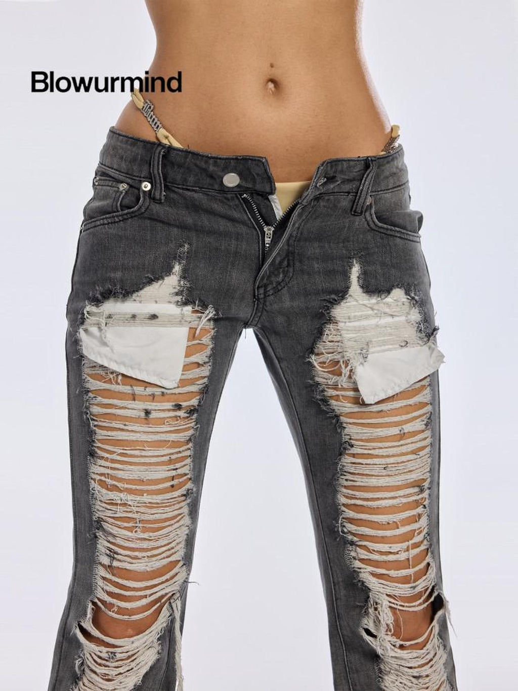 BUM STUDIO Punk Revival Heavy Distressed Low Rise Women's Denim Straight-leg Jeans