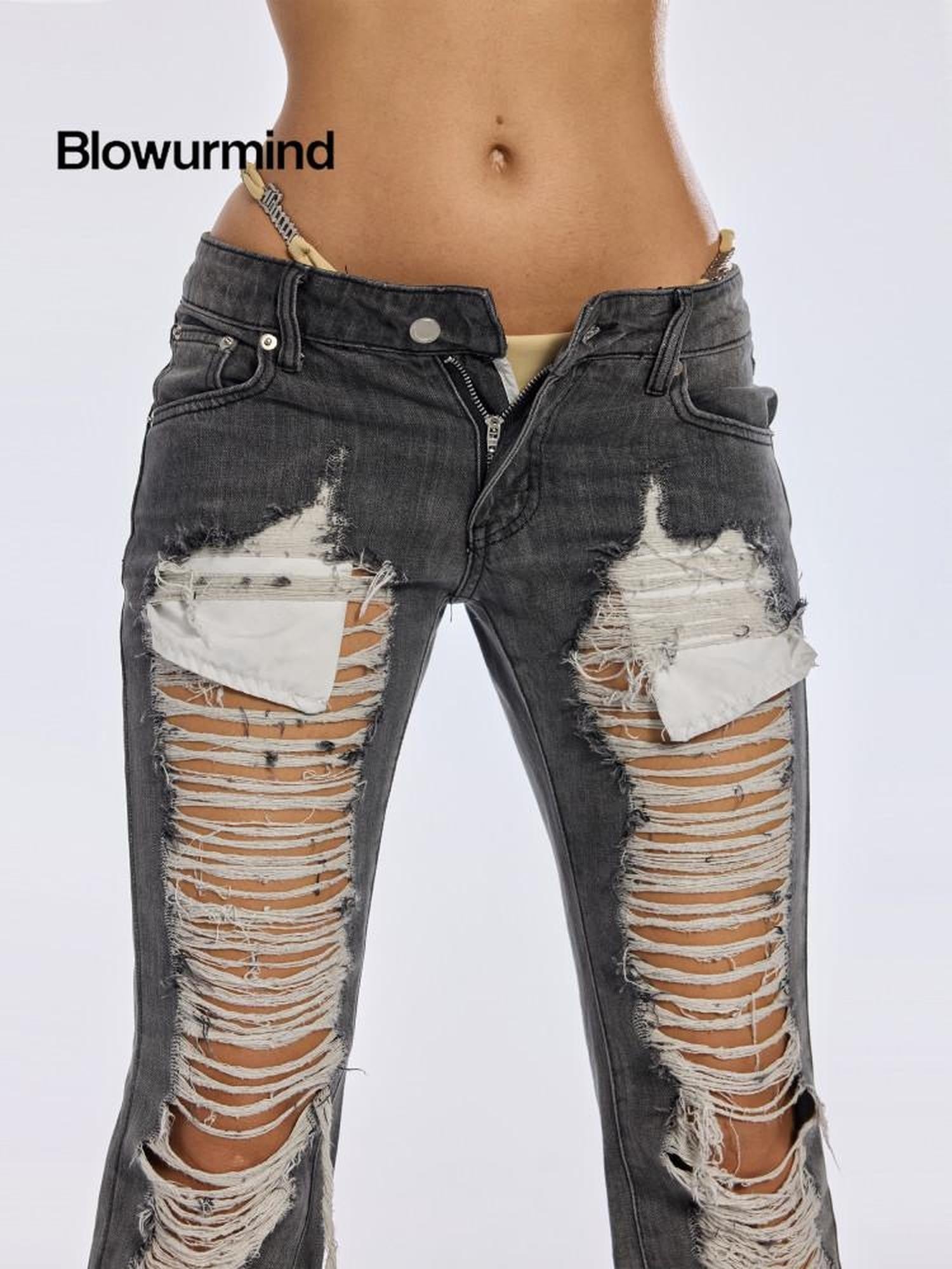 BUM STUDIO Punk Revival Heavy Distressed Low Rise Women's Denim Straight-leg Jeans