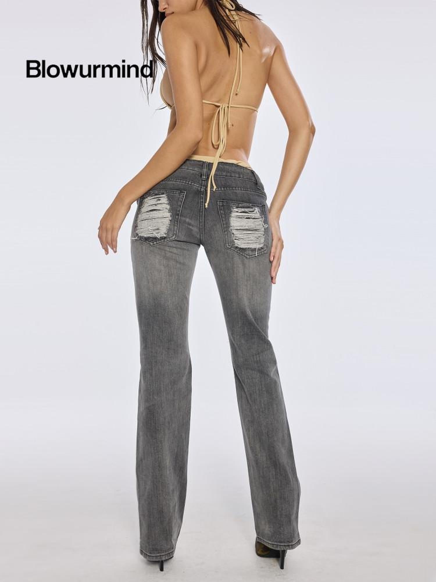 BUM STUDIO Punk Revival Heavy Distressed Low Rise Women's Denim Straight-leg Jeans