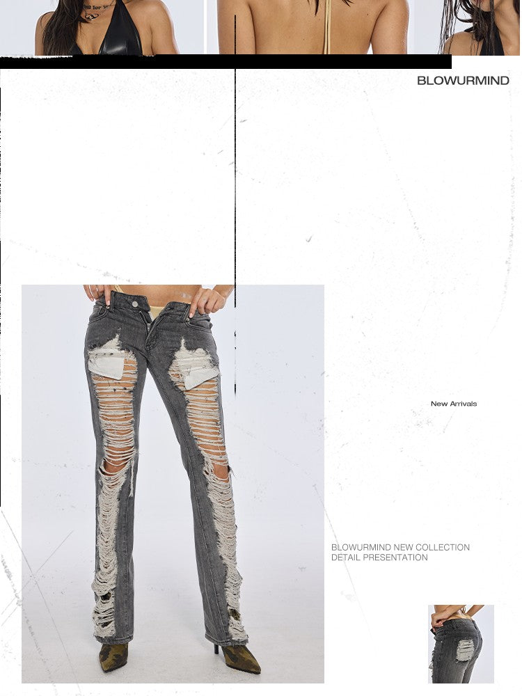 BUM STUDIO Punk Revival Heavy Distressed Low Rise Women's Denim Straight-leg Jeans