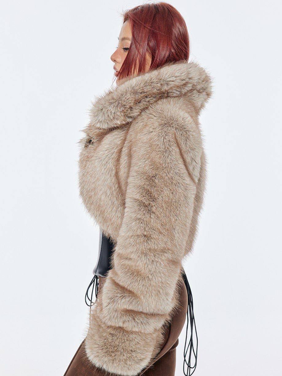 BUM STUDIO Realistic Plush Short Solid Women's Polyester Faux Fur Coats