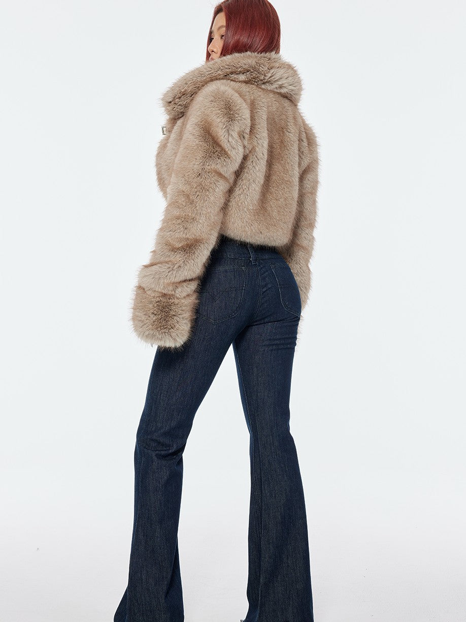 BUM STUDIO Realistic Plush Short Solid Women's Polyester Faux Fur Coats