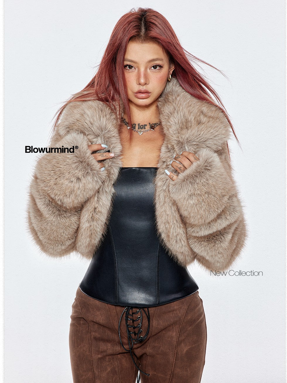 BUM STUDIO Realistic Plush Short Solid Women's Polyester Faux Fur Coats