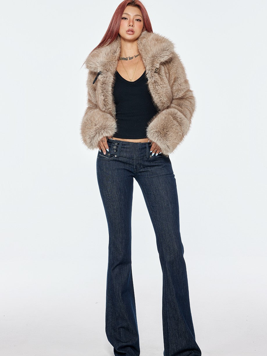 BUM STUDIO Realistic Plush Short Solid Women's Polyester Faux Fur Coats