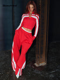BUM STUDIO Retro Street Striped Zip Stand Collar Slim Waist Women's Cotton Tracksuit Sets