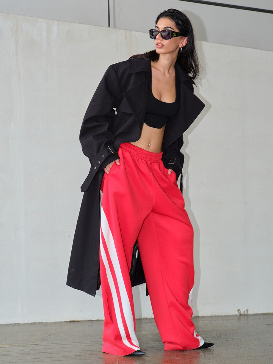 BUM STUDIO Retro Street Striped Zip Stand Collar Slim Waist Women's Cotton Tracksuit Sets