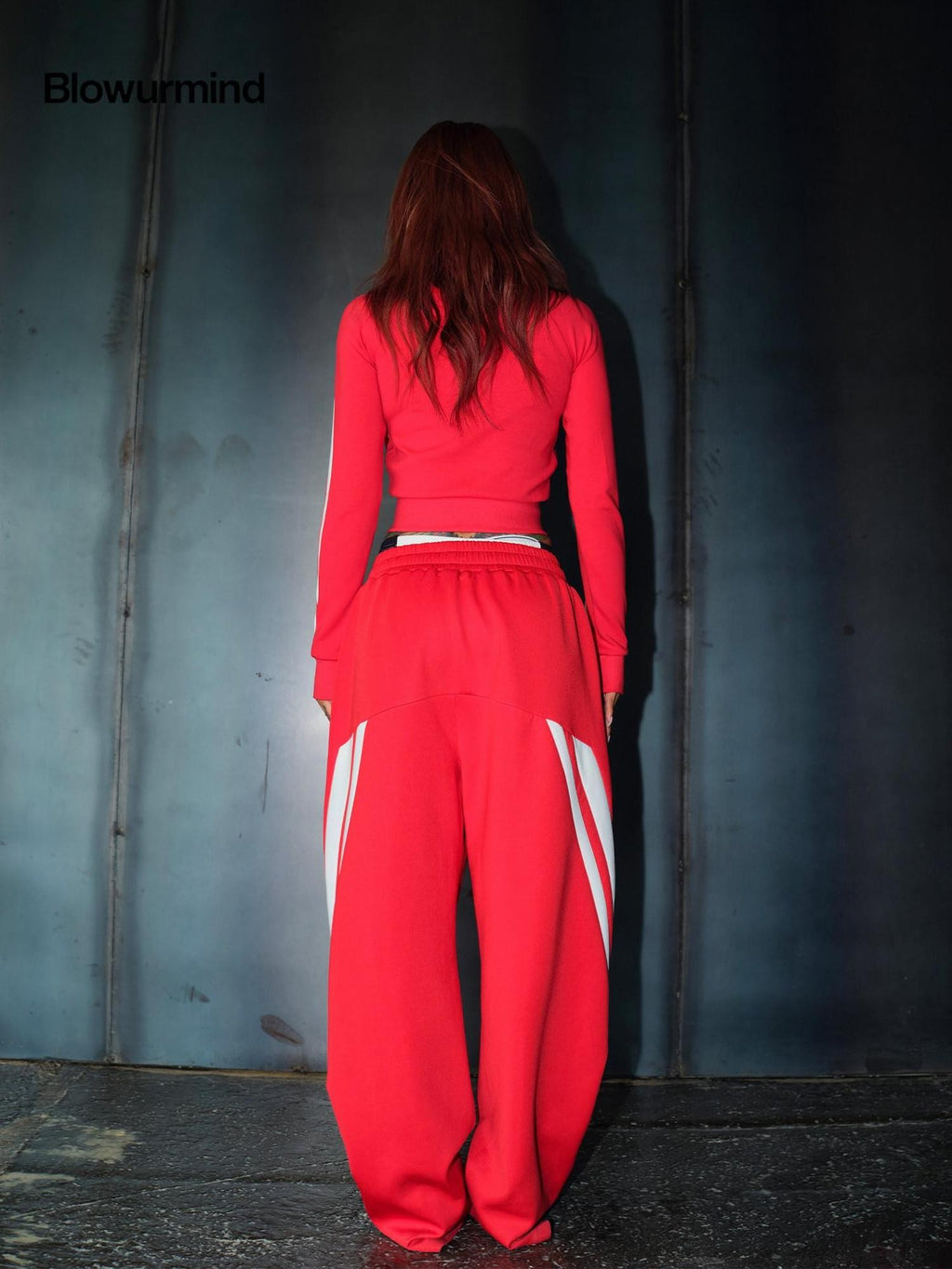BUM STUDIO Retro Street Striped Zip Stand Collar Slim Waist Women's Cotton Tracksuit Sets