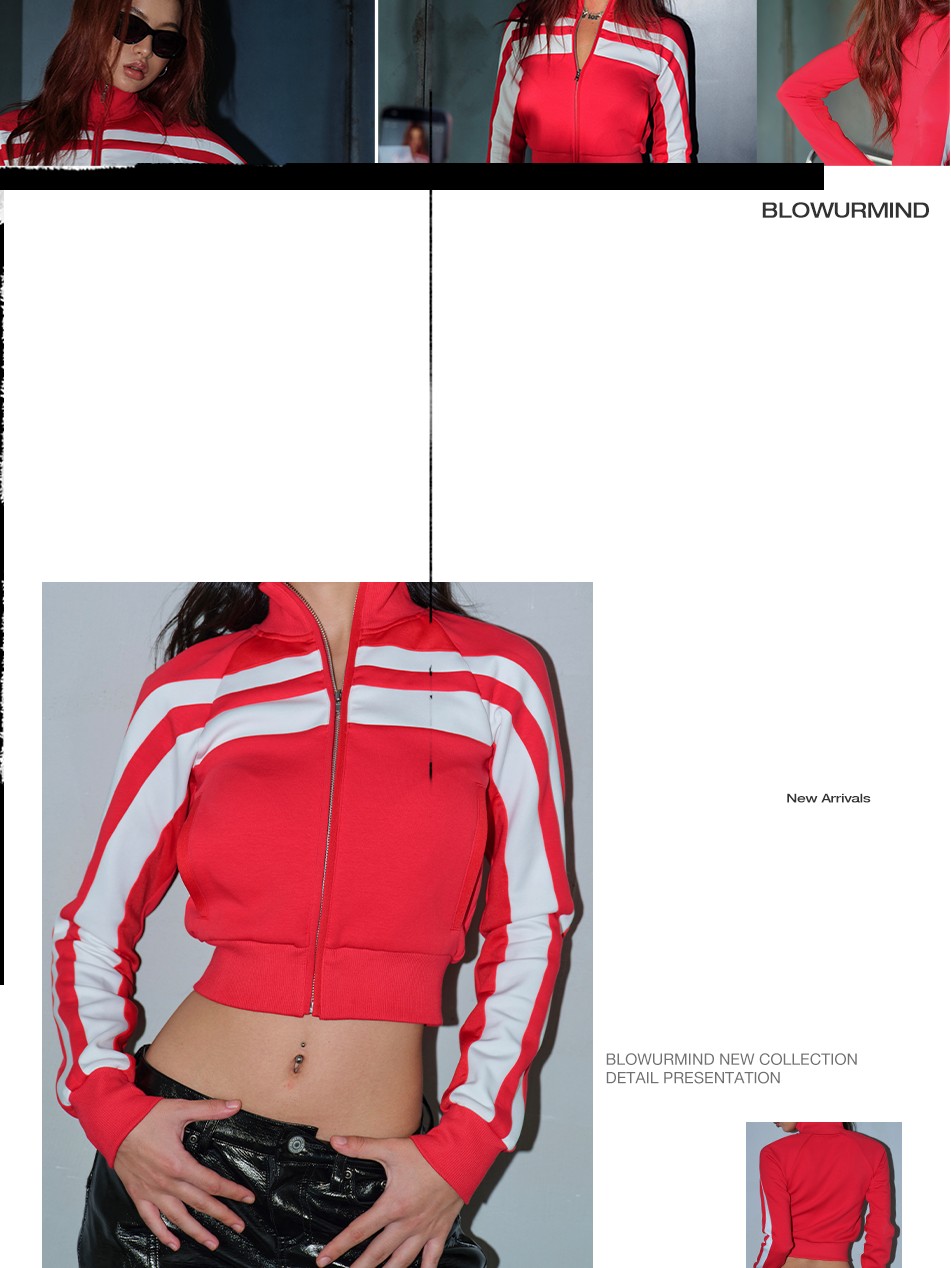 BUM STUDIO Retro Street Striped Zip Stand Collar Slim Waist Women's Cotton Tracksuit Sets