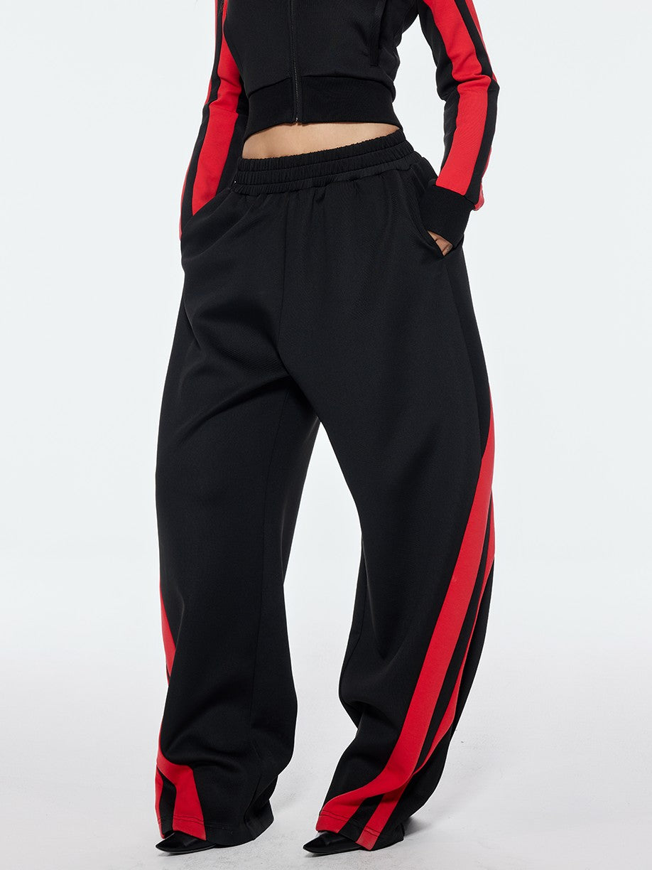 BUM STUDIO Retro Stripe Stand Collar Slim Waist Women's Cotton Blend Tracksuit Sets