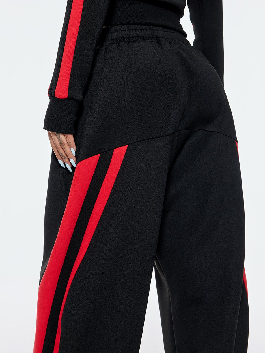 BUM STUDIO Retro Stripe Stand Collar Slim Waist Women's Cotton Blend Tracksuit Sets