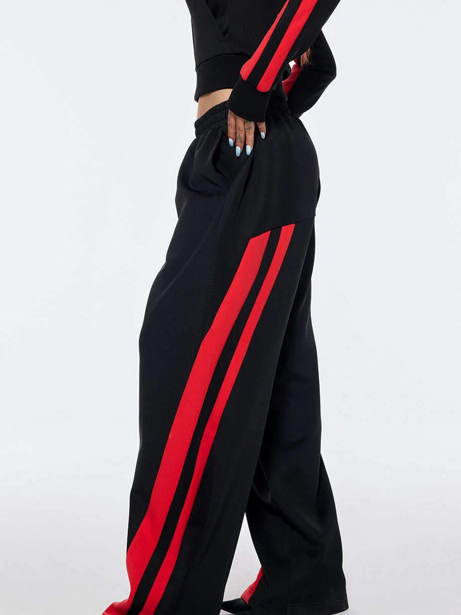 BUM STUDIO Retro Stripe Stand Collar Slim Waist Women's Cotton Blend Tracksuit Sets