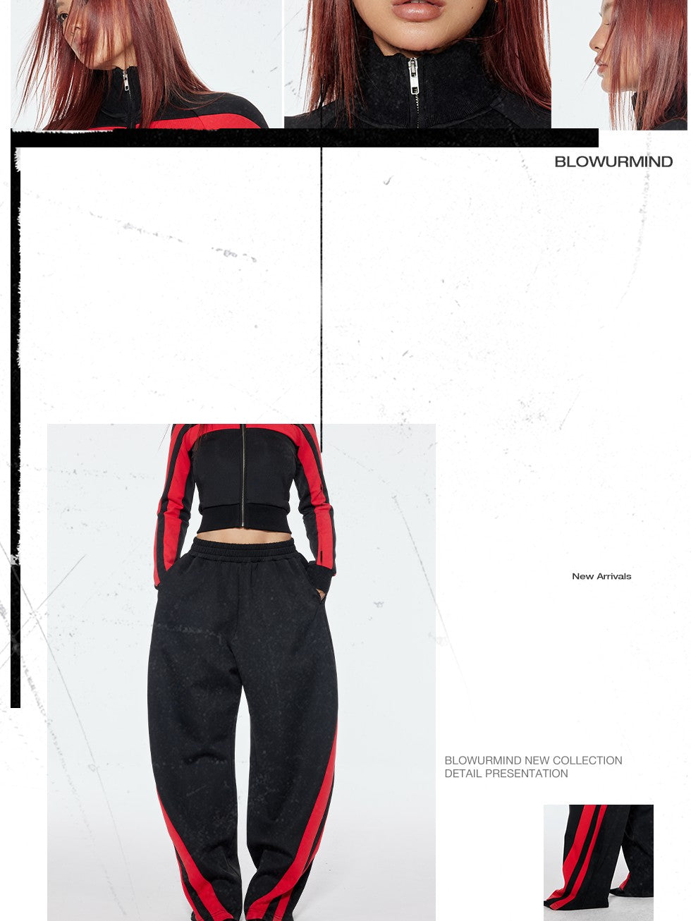 BUM STUDIO Retro Stripe Stand Collar Slim Waist Women's Cotton Blend Tracksuit Sets