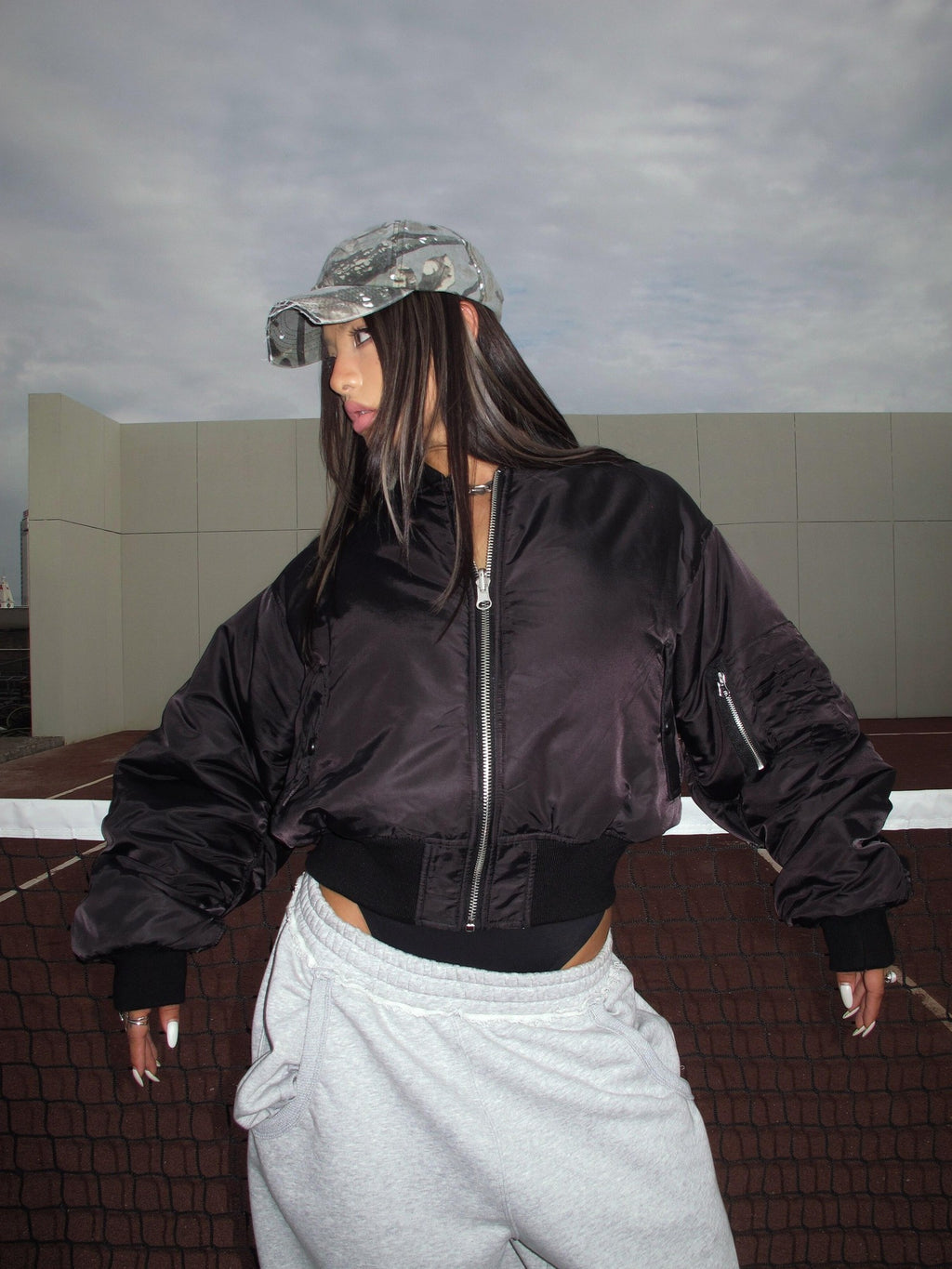 BUM STUDIO Reversible Quilted Padded Letter Patch Women's Nylon Short Baseball Jackets