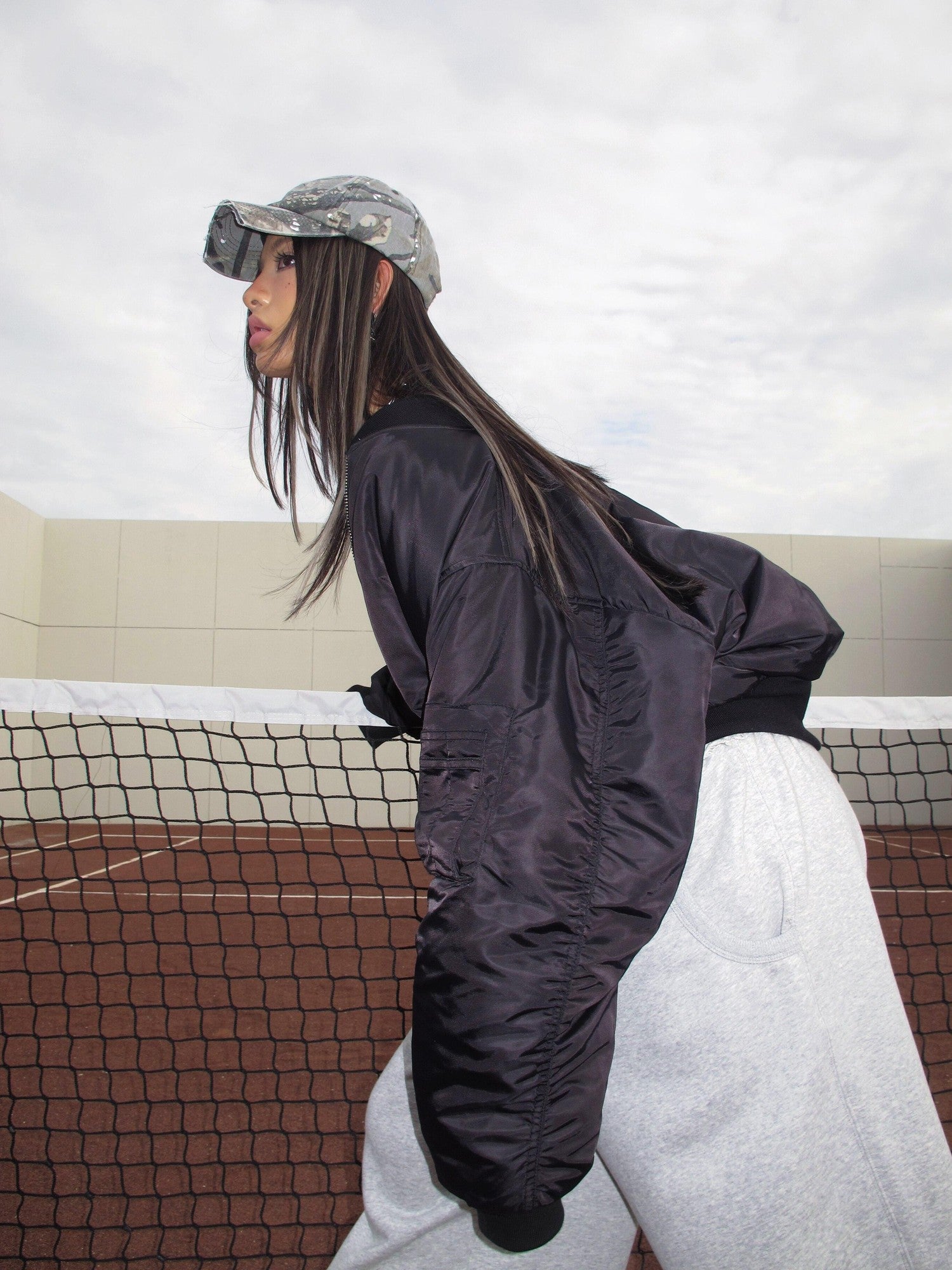 BUM STUDIO Reversible Quilted Padded Letter Patch Women's Nylon Short Baseball Jackets