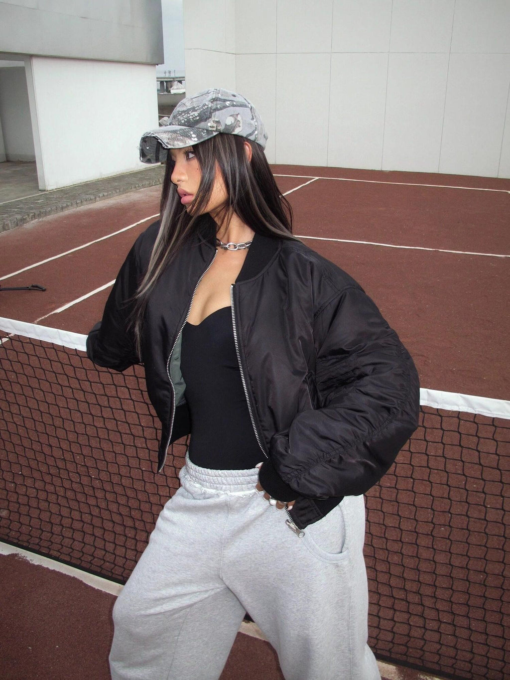 BUM STUDIO Reversible Quilted Padded Letter Patch Women's Nylon Short Baseball Jackets