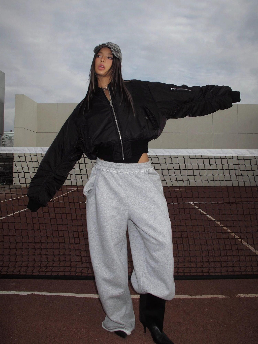 BUM STUDIO Reversible Quilted Padded Letter Patch Women's Nylon Short Baseball Jackets