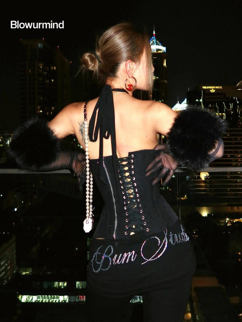 BUM STUDIO Rhinestone Lace Up Backless Waist Cinch Boned Women's Corset Camisoles
