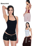 BUM STUDIO Ribbed U Neck Removable Pad Narrow Strap Beautiful Back Women's Cotton Tank Tops