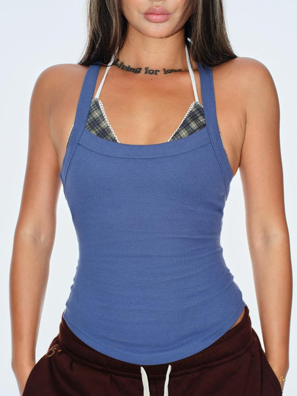 BUM STUDIO Ribbed U Neck Removable Pad Narrow Strap Beautiful Back Women's Cotton Tank Tops