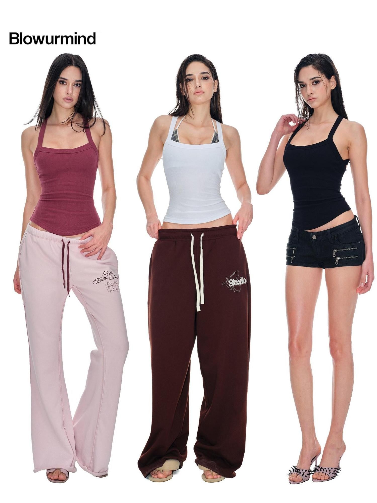 BUM STUDIO Ribbed U Neck Removable Pad Narrow Strap Beautiful Back Women's Cotton Tank Tops