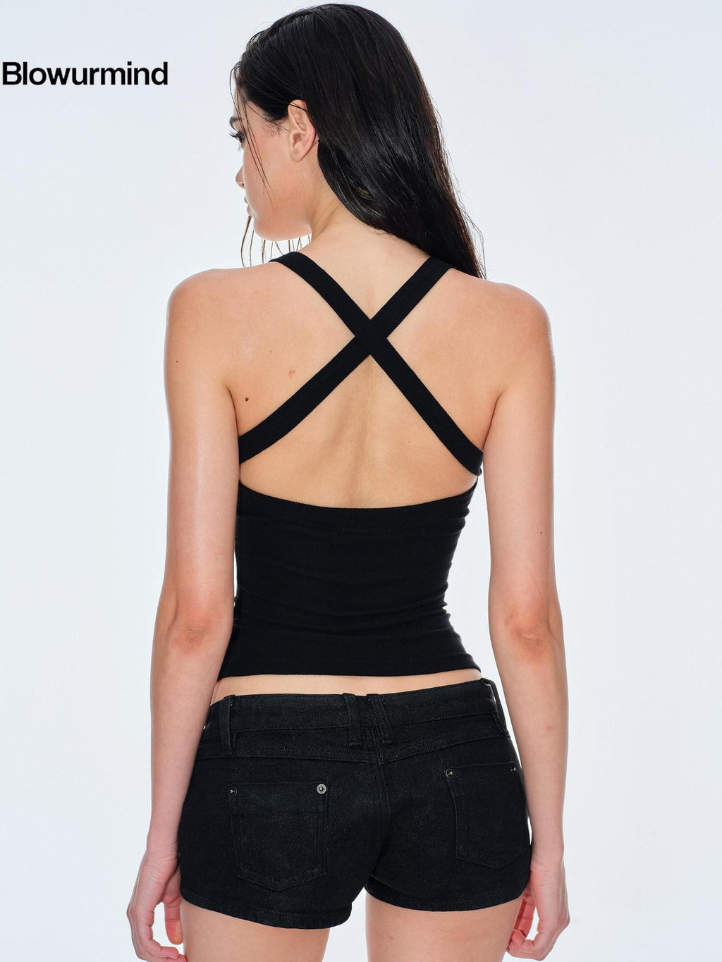 BUM STUDIO Ribbed U Neck Removable Pad Narrow Strap Beautiful Back Women's Cotton Tank Tops
