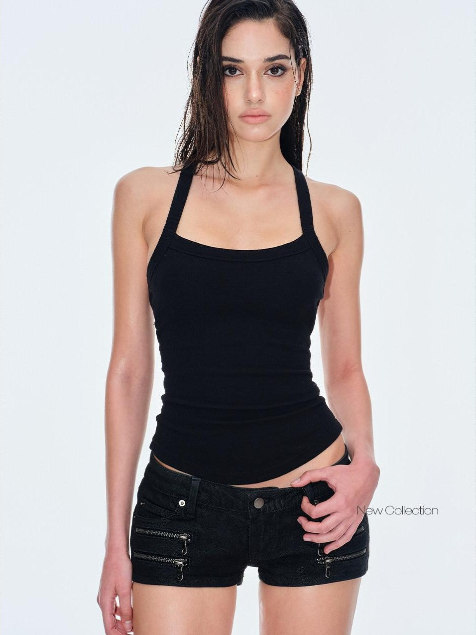 BUM STUDIO Ribbed U Neck Removable Pad Narrow Strap Beautiful Back Women's Cotton Tank Tops
