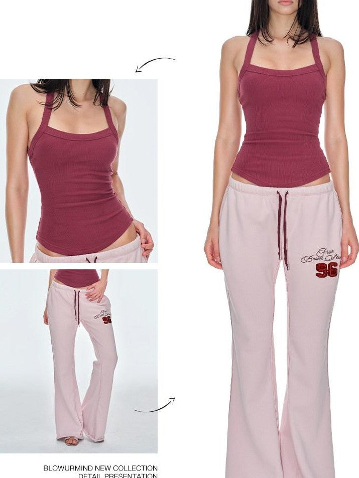 BUM STUDIO Ribbed U Neck Removable Pad Narrow Strap Beautiful Back Women's Cotton Tank Tops