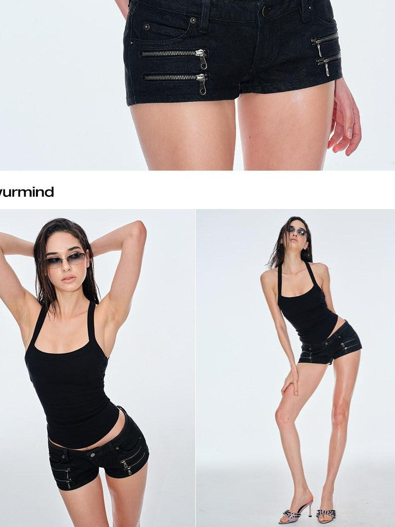 BUM STUDIO Ribbed U Neck Removable Pad Narrow Strap Beautiful Back Women's Cotton Tank Tops