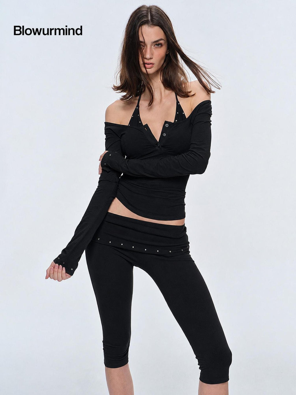 BUM STUDIO Riveted Beaded Low Waist Bodycon Nylon Women's Capri Pants
