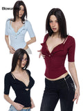 BUM STUDIO Rust Red Lace Built In Padded Bra Slim V-neck Women's Cotton Spandex Cardigans