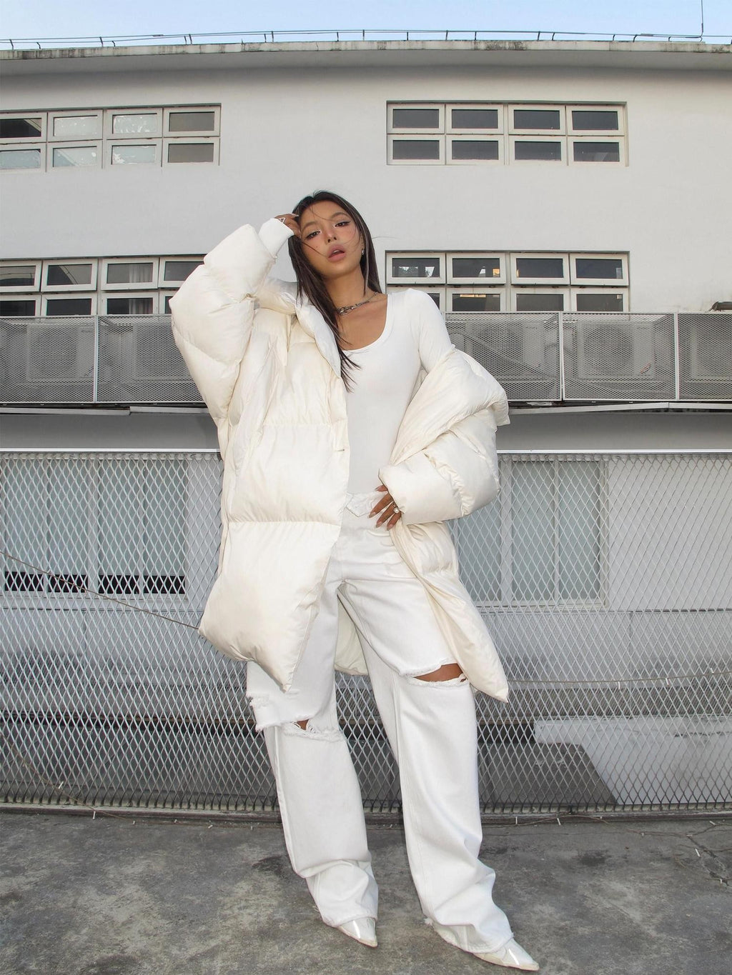 BUM STUDIO Sand Oversized Lapel Padded Minimalist Women's Polyester Lined Down Jackets