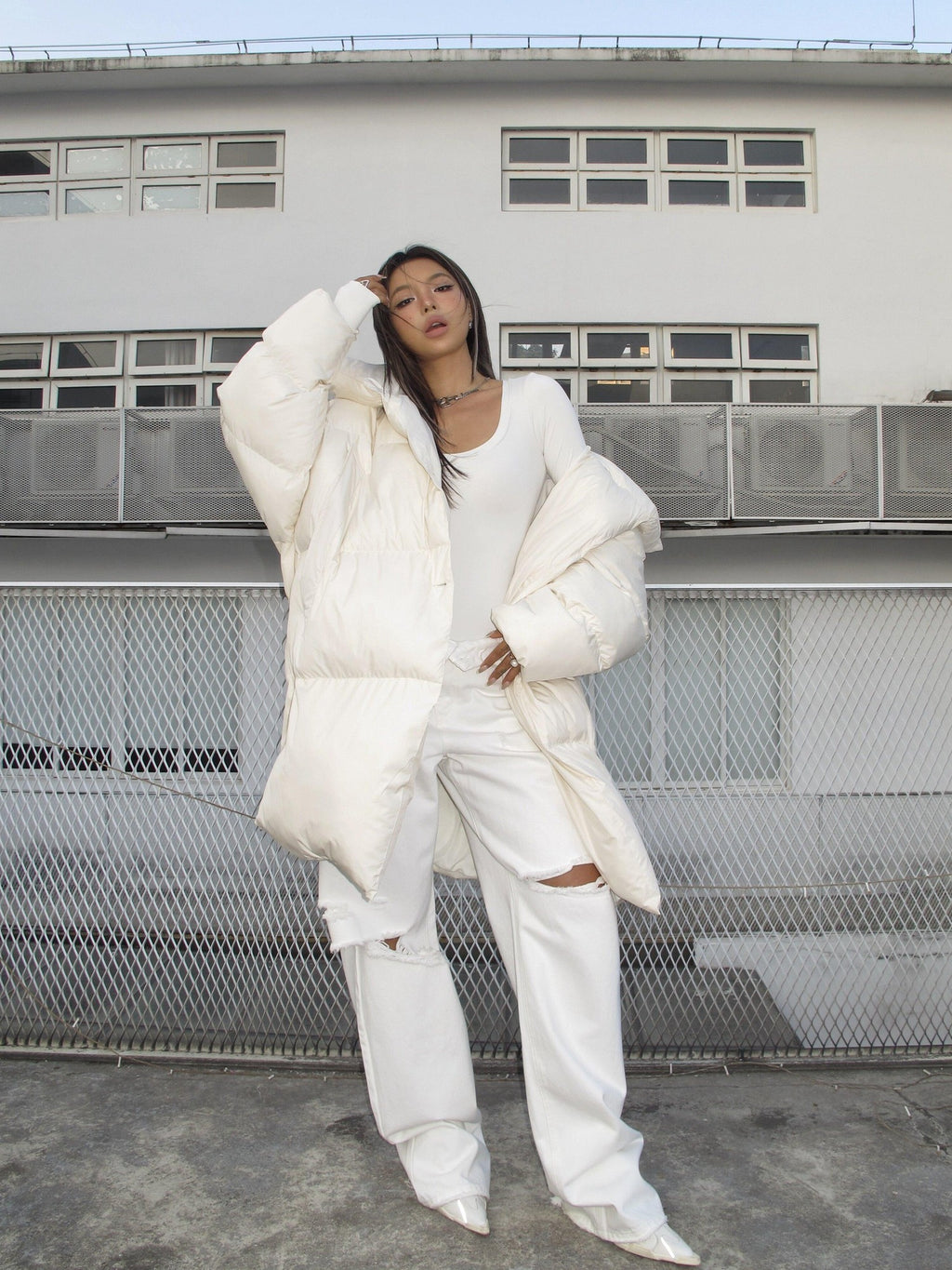 BUM STUDIO Sand Oversized Lapel Padded Minimalist Women's Polyester Lined Down Jackets