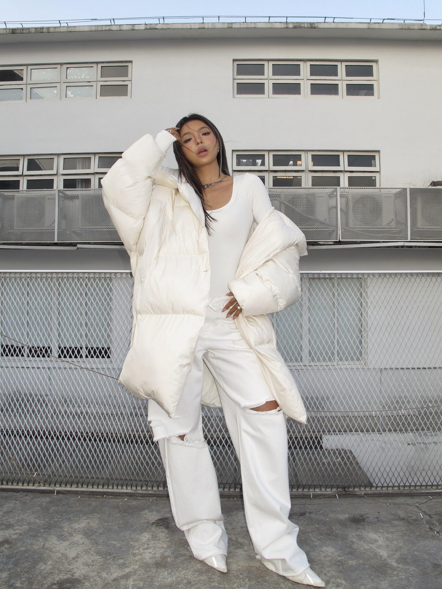 BUM STUDIO Sand Oversized Lapel Padded Minimalist Women's Polyester Lined Down Jackets